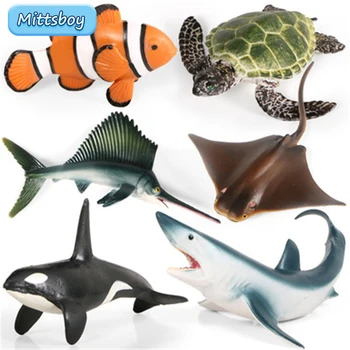 Simülasyon Deniz yaşamı Hayvan Hayvanat Bahçesi Modeli oyuncak seti Deniz kaplumbağası köpekbalığı squidAction Şekil Biliş Eğitici Oyuncaklar çocuk oyuncakları