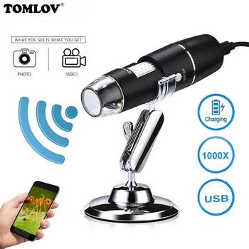 TOMLOV Ayarlanabilir 1000X Wifi Dijital Mikroskop Büyüteç USB Muayene Kamera 8 LED Standı ile Büyütme Endoskop