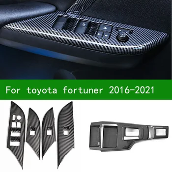Toyota fortuner için AN160 2016-2021 karbon fiber merkezi konsol kapak iç kolu dişli güç pencere anahtarı trim 2018 2019