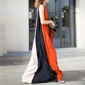 Yeezzı Yaz Moda Kadın Şık Kentsel Kontrast Renk Bölünmüş Ortak Kolsuz Uzun Zarif Maxi Elbise Kadınlar için 2022 Yeni