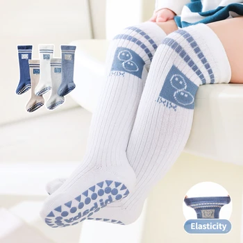 Yenidoğan Erkek uzun tüp diz pedleri çorap çocuk mavi sevimli rahat Kaymaz silikon alt Toddler çorap bacak ısınma çorap
