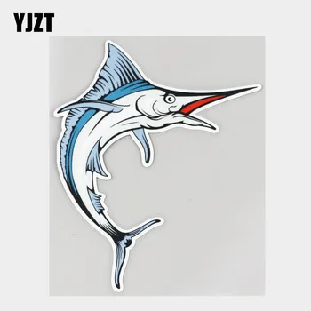 YJZT 12.4 CM×15.5 CM Serin Mavi Marlin Balık Atlama Araba Sticker PVC Çıkartması 11C-0683