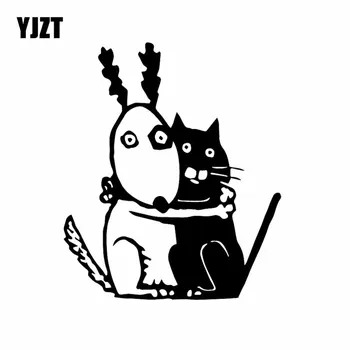 YJZT 13. 5X16CM Araba Sticker Vinil Çıkartması Komik Köpek Ve Kedi Korkunç Çocuklar Ürpertici Serin Dekor Siyah / Gümüş C24-1734