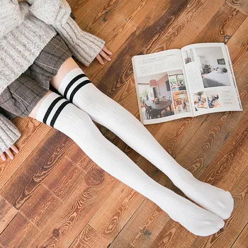 Çizgili Uzun Tüp Diz Üzerinde Çorap Kadın Japon İkinci Bar Kore Kolej Tarzı Çorap Kış Yumuşak Kız Vahşi Uyluk Çorap