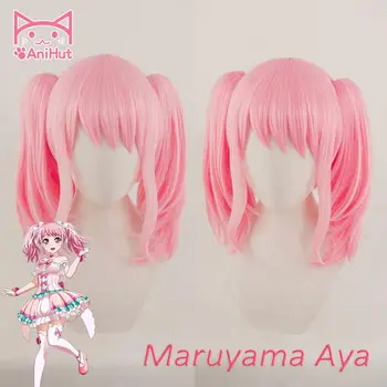 【AniHut】Maruyama Aya Peruk Oyunu Patlama Rüyası! Cosplay Peruk Sentetik Pembe Kadın Saç Anime Bandori Cosplay Maruyama Aya Kostüm